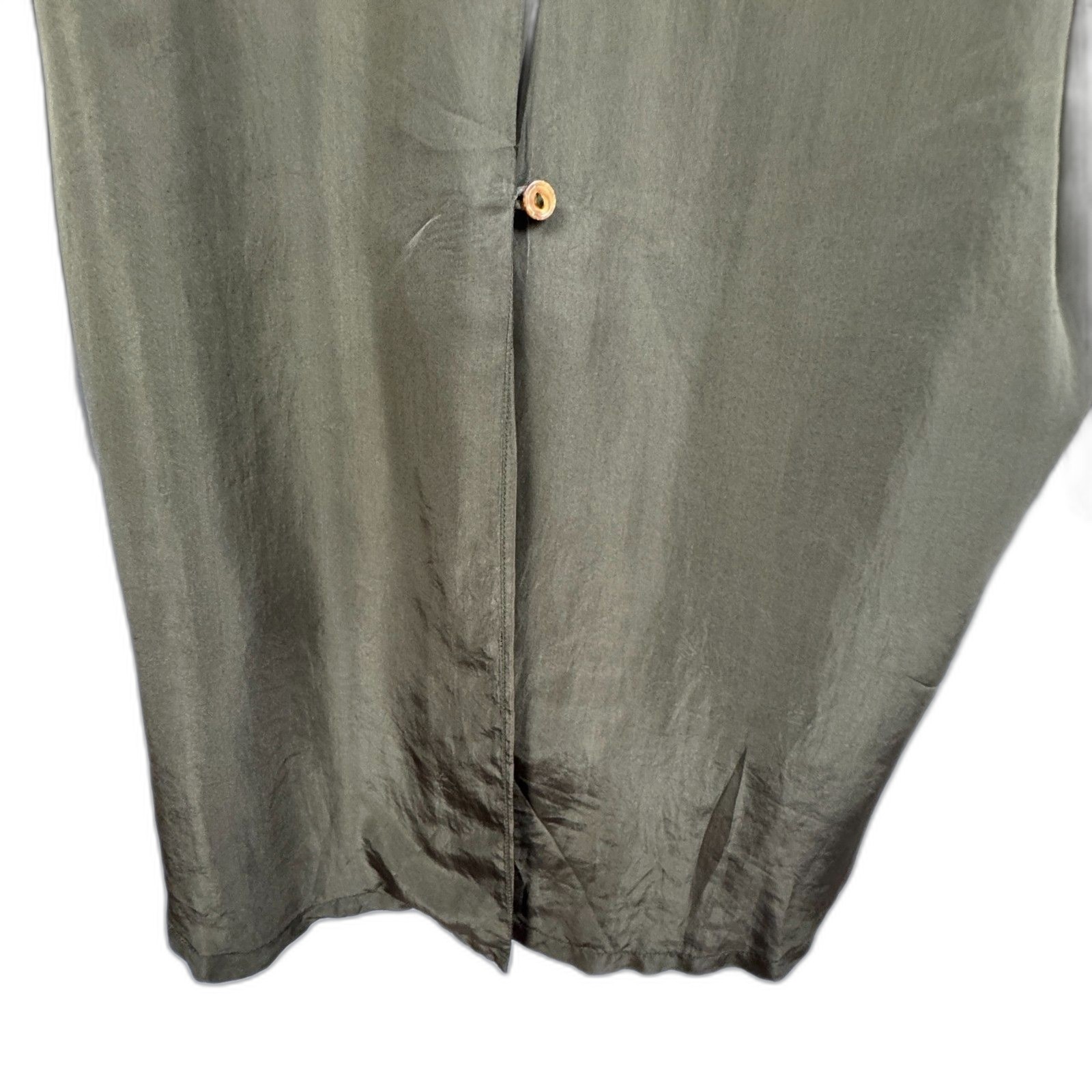 Vintage Clio Silk Button Down Tunic Sz M Olive Green Lagenlook