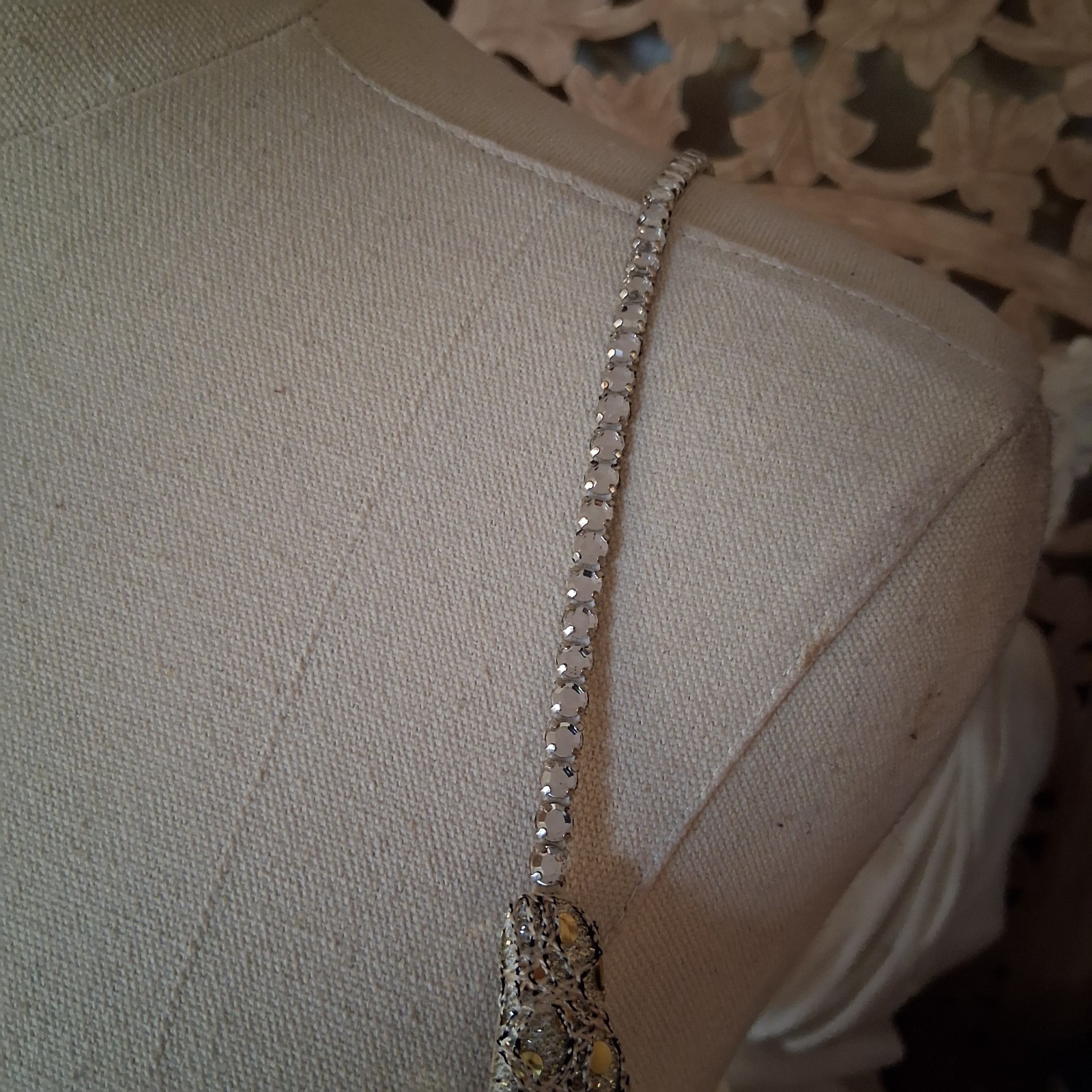 Vintage 1990s Crochet Metallic Sequin Empire Waist Rhinestone Deadstock Dress