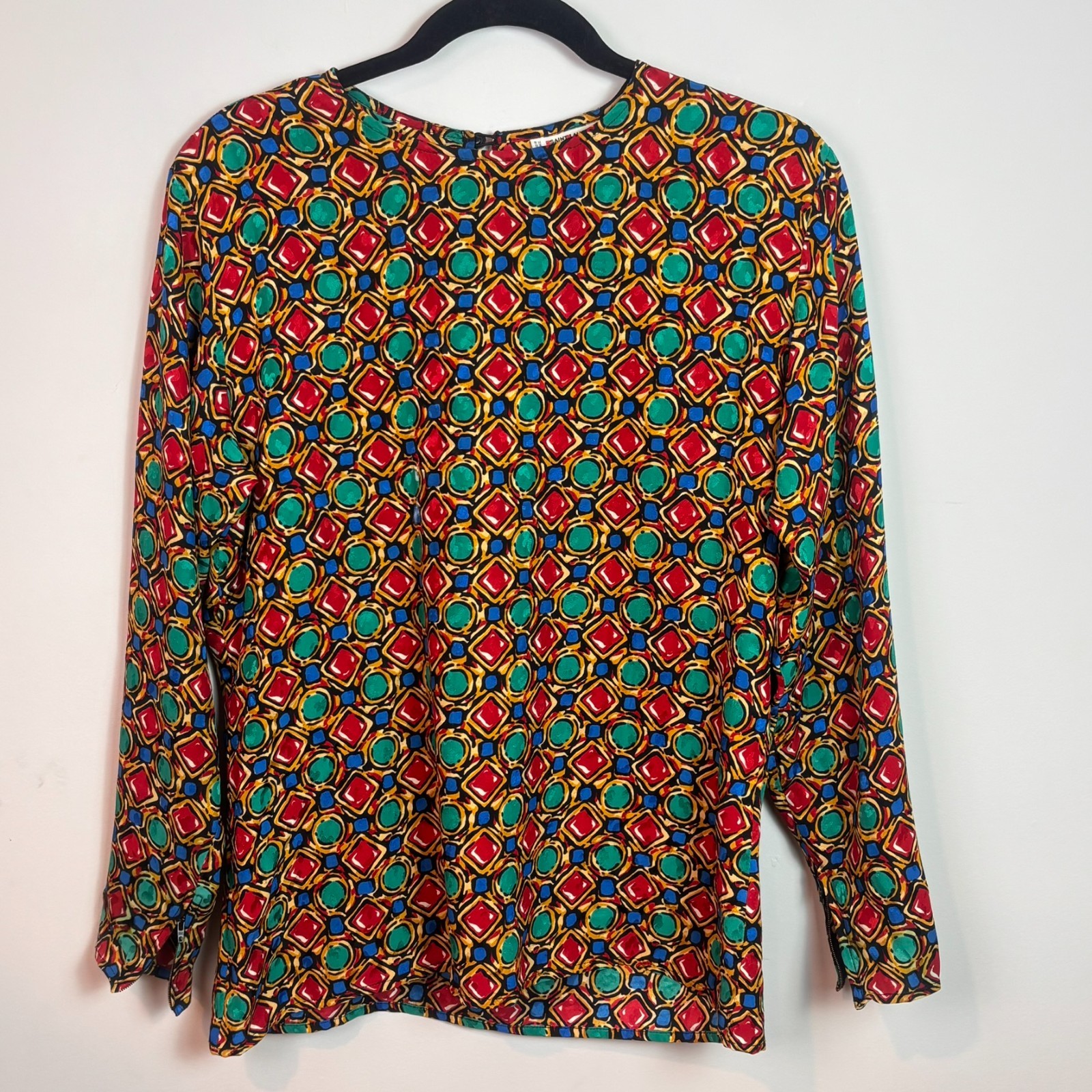 Vintage Saint Laurent Rive Gauche Silk jewel print silk blouse sz 42 80&rsquo;s zipper