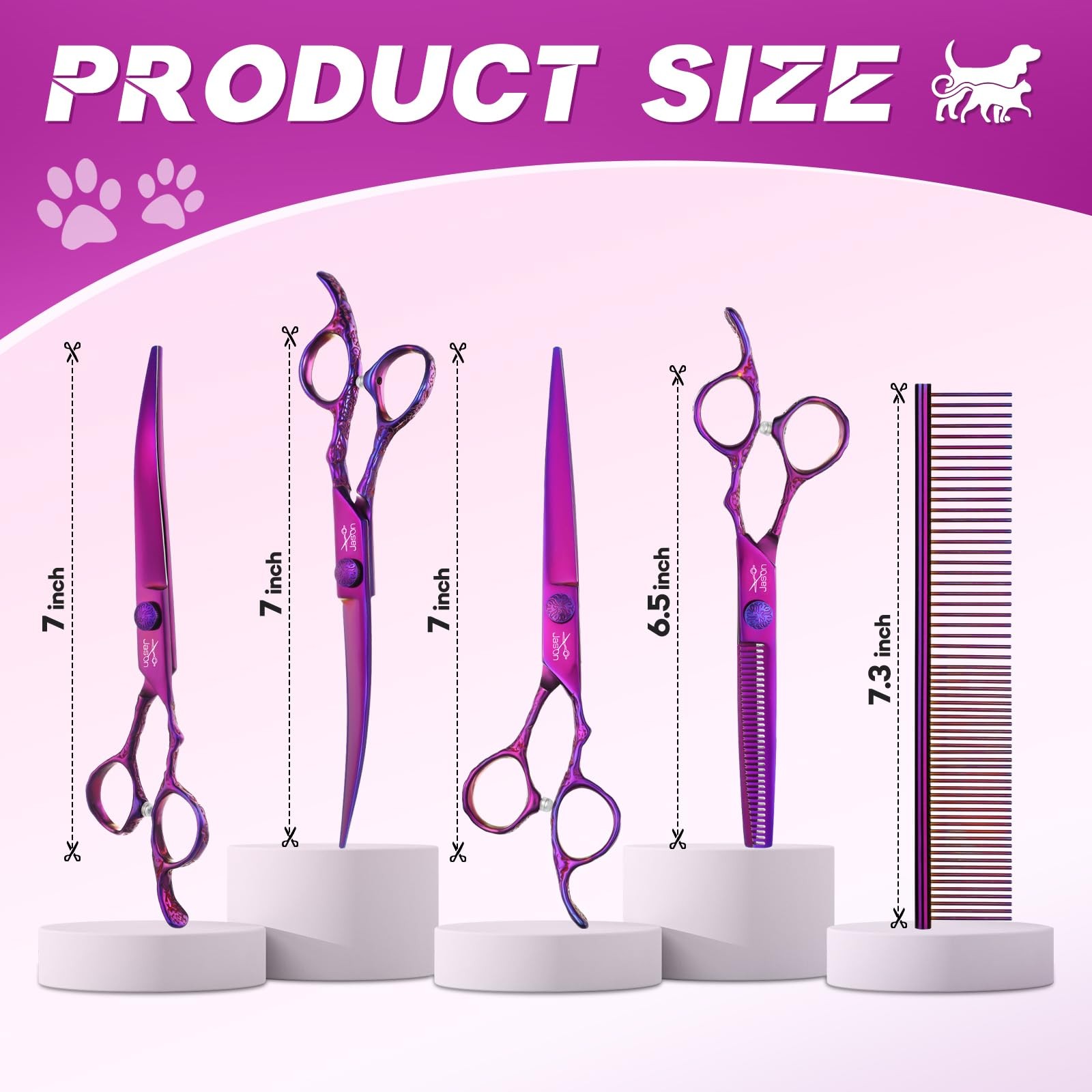 JASON Dog Grooming Scissors Set – Pro 6 in 1 Dog Shears Kit – 6.5&Prime; Thinning