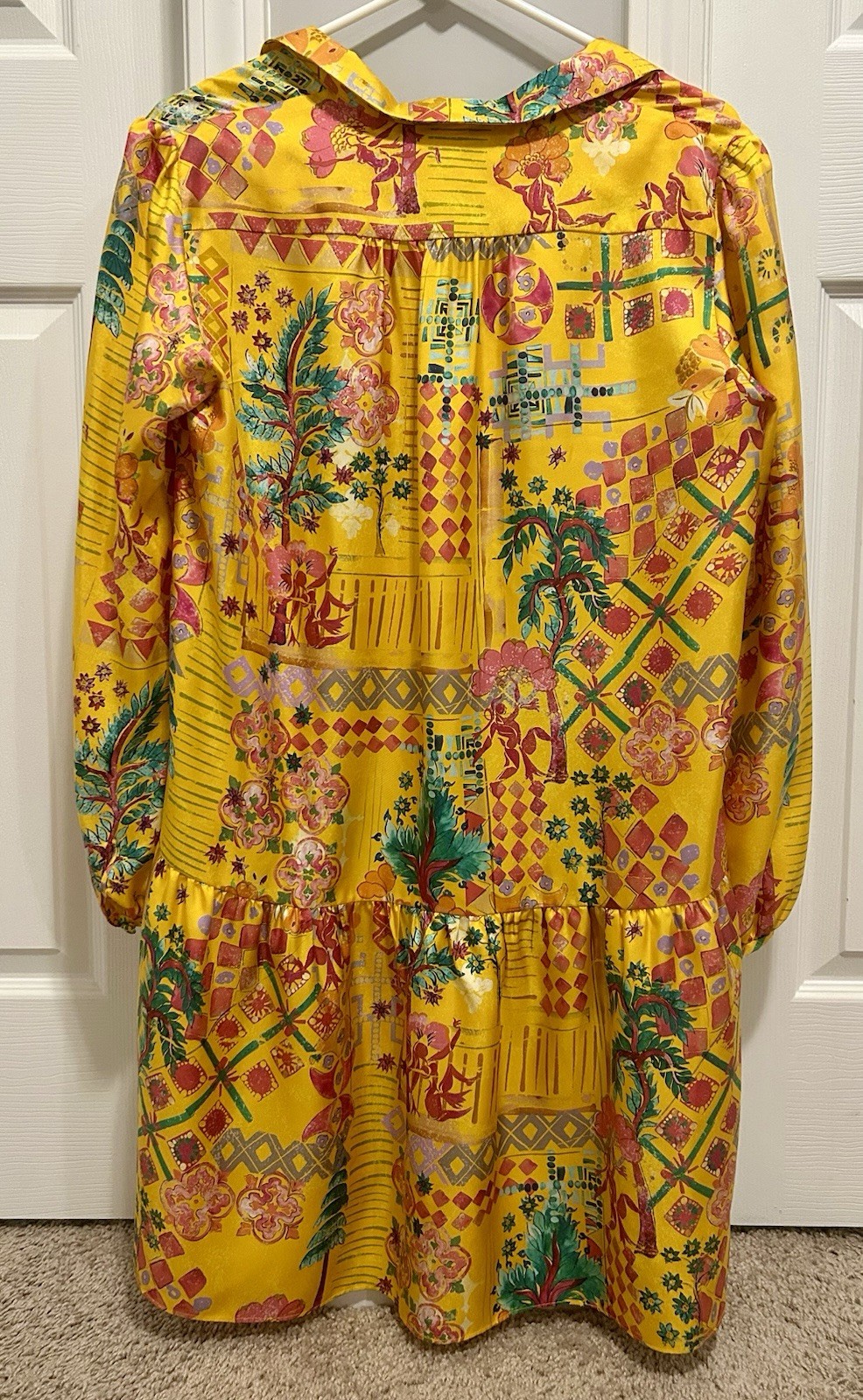 Vintage 2001 Saloni 100% Silk Twill Dress UK10 US6 NWT Yellow/Orange 10357