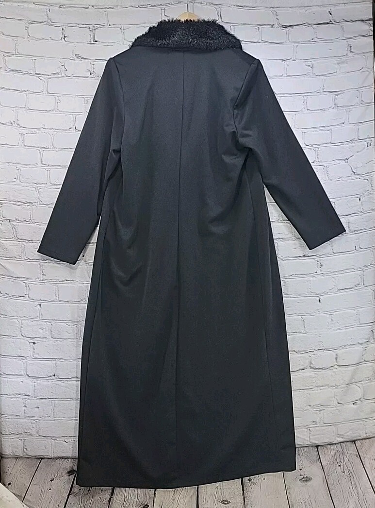 Vintage California Concepts Jacket Fur Collar Womens Black Sz L Large Long Wrap