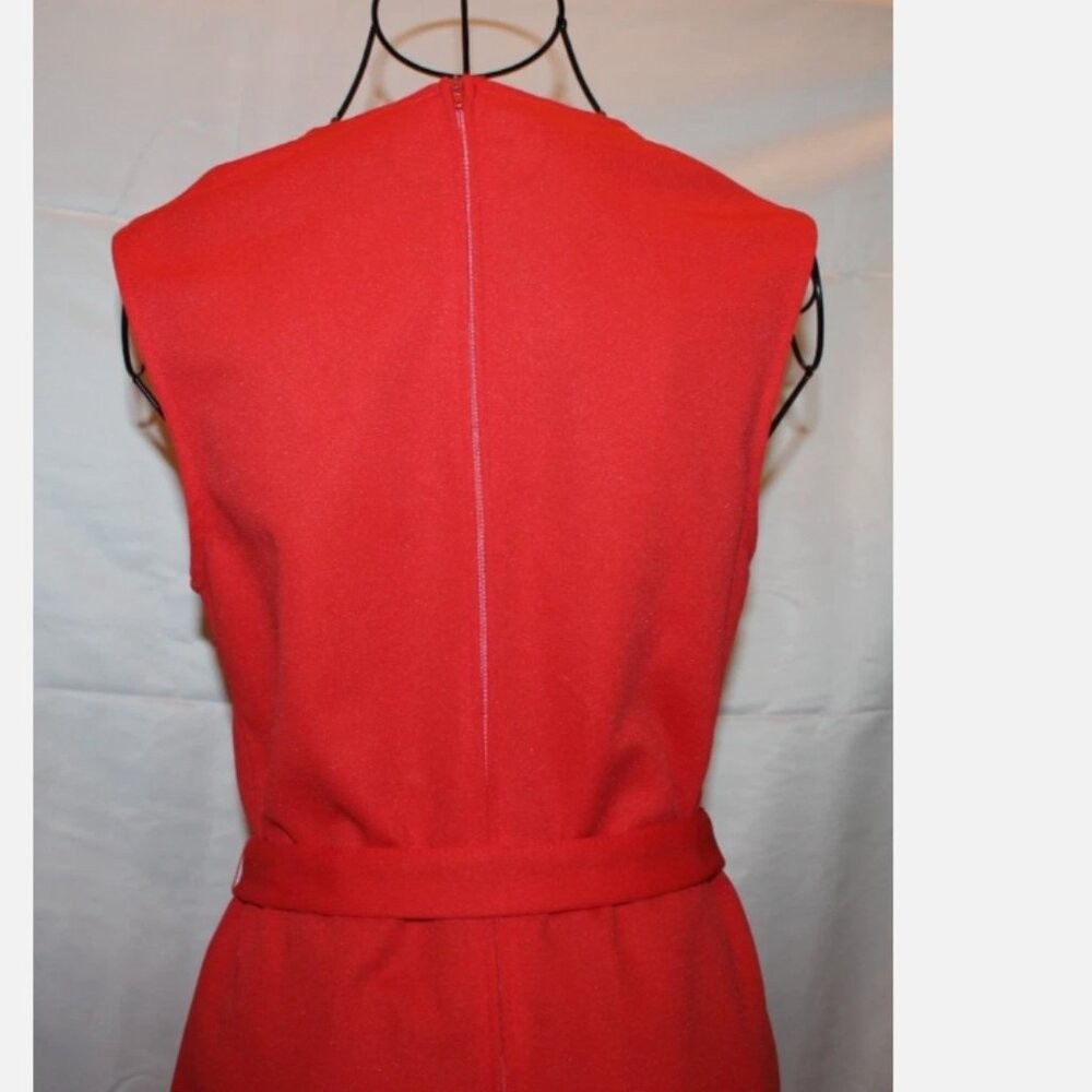 Russ Togs Red Orange Sleeveless Belted Dress M Back Zip Polyester Vintage &rsquo;70&rsquo;s