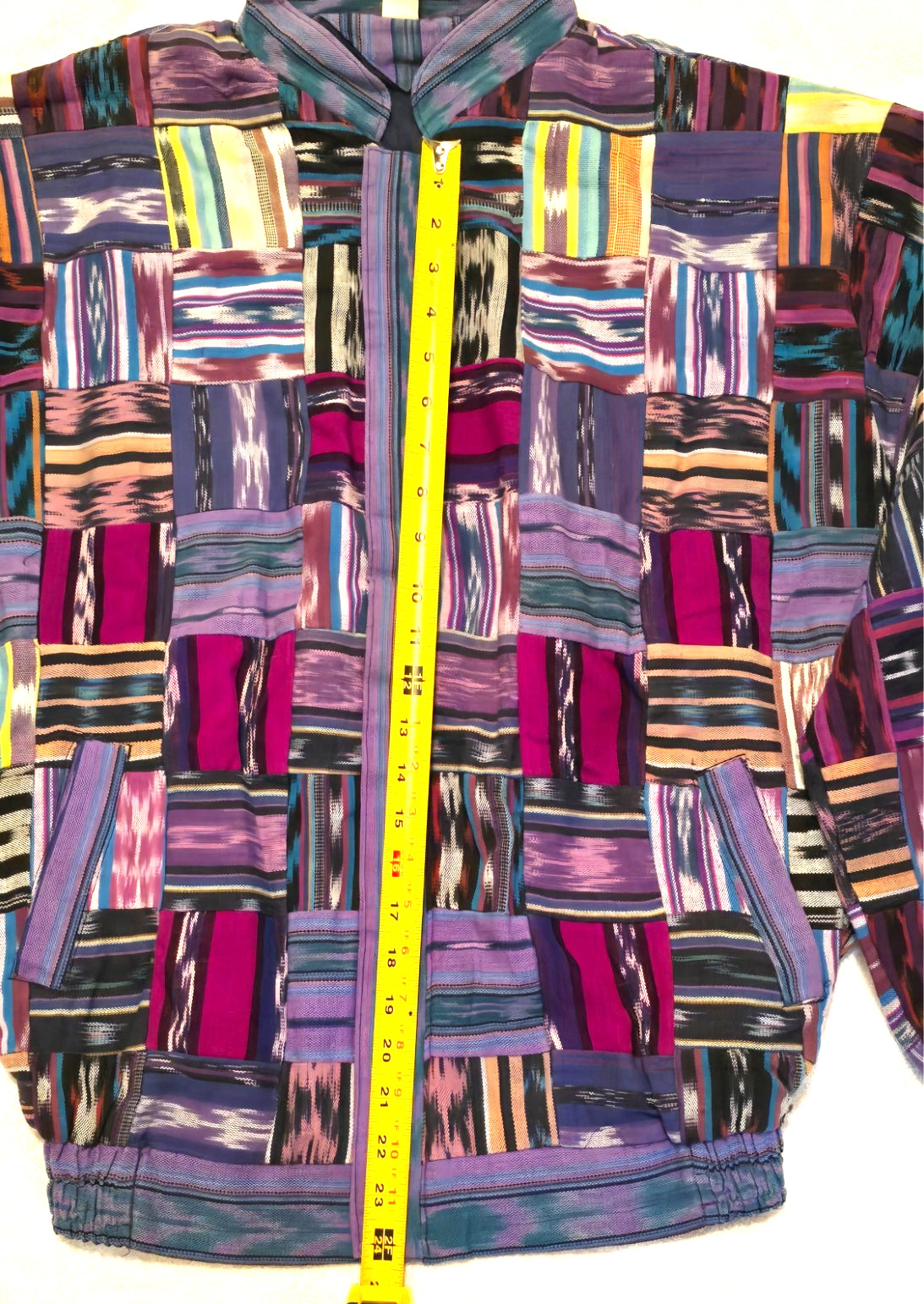 Huipil Strip Guatemala Hippie Patchwork Festival Woven Zip Bomber Jacket VTG 90s