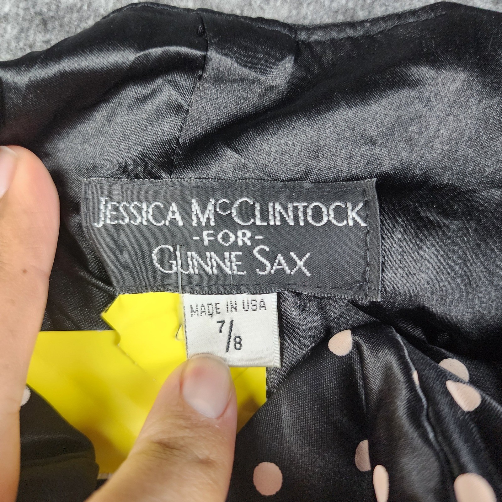 Jessica McClintock Gunne Sax Dress Women 7/8 Black Pink Polka Dot 80s Vintage