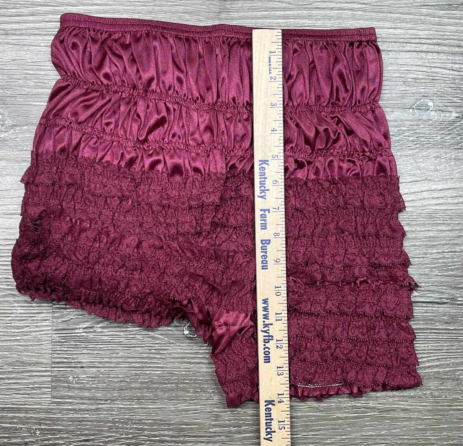Vtg Nylon Ruffle Bloomer Knicker Panties NEW Large Malco Modes Silky Maroon NOS