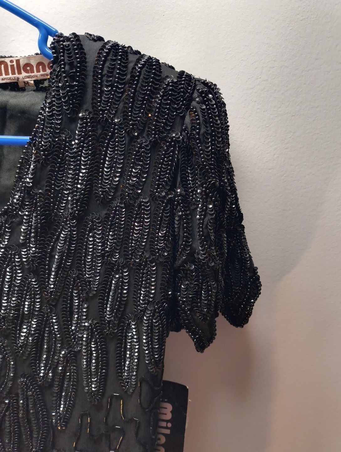 Vintage 1980s Milano Black Sequin Beaded Dress Womens M NWT Party Glam