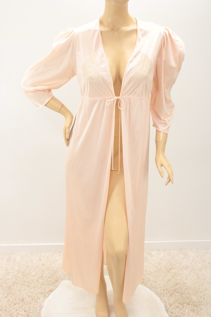 Vintage Movie Star Robe M L Peignoir House Coat Peach Nylon USA