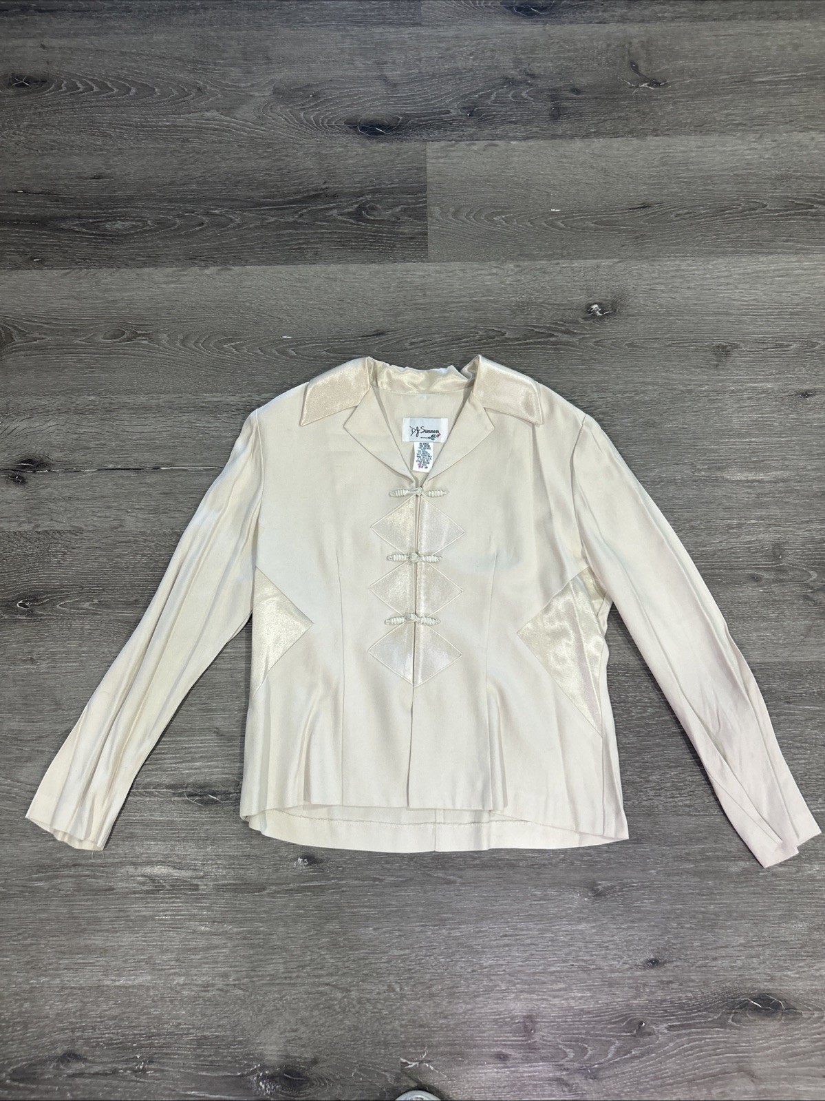 Vintage D.J. Summers Cream Satin Jacket 10P Frog Closure Made in USA 90s