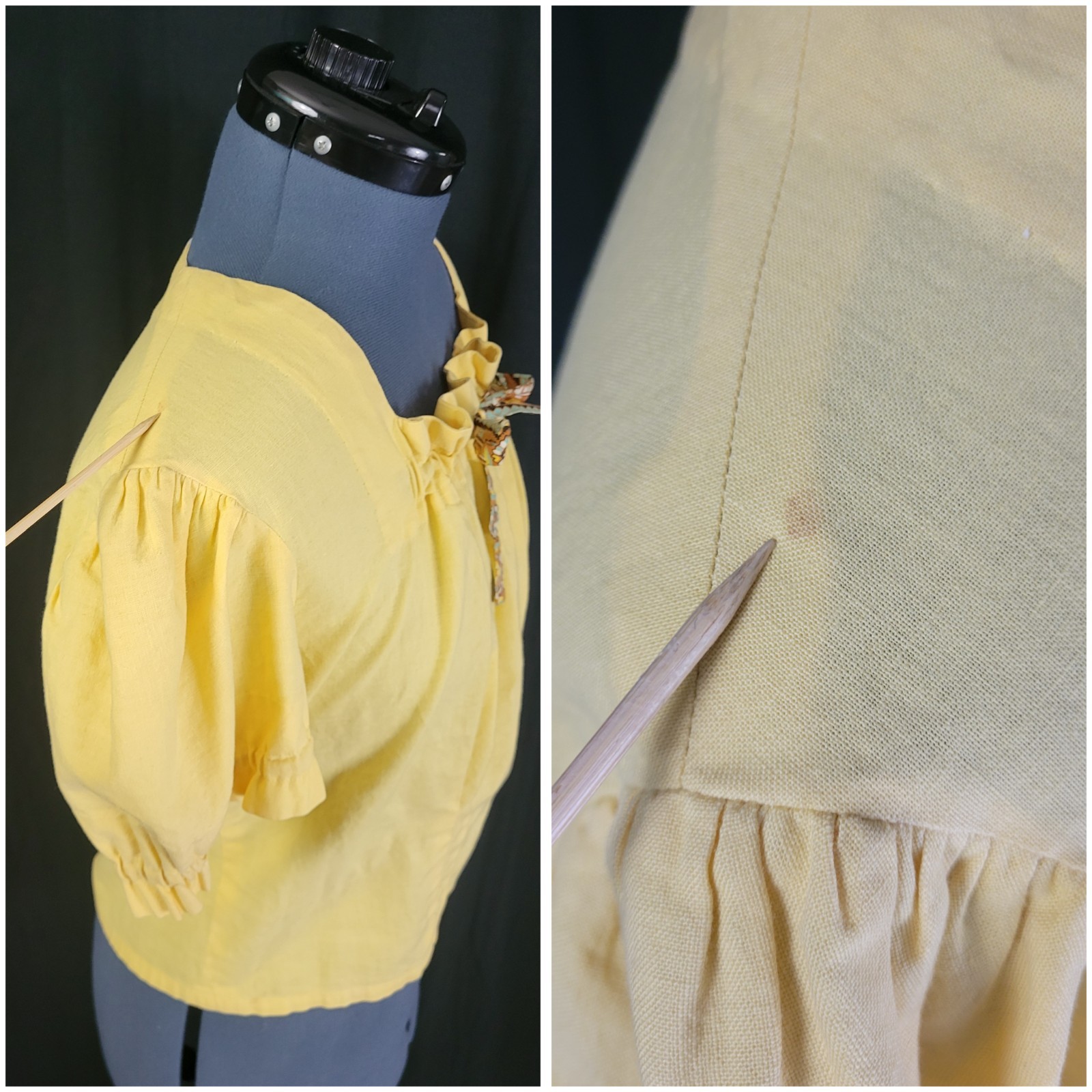 Vintage Dirndl Dress w Blouse in Brown/Yellow/Blue Pattern Size Small?