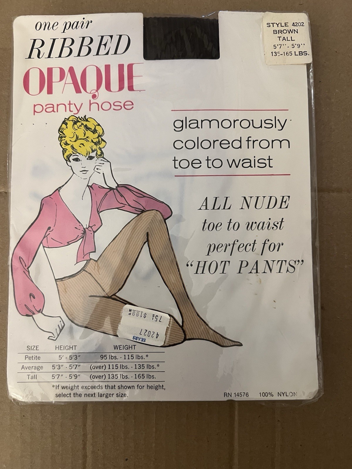 Vintage Ribbed Opaque pantyhose Style 4202 Brown Tall 136-165 LBS – Sears