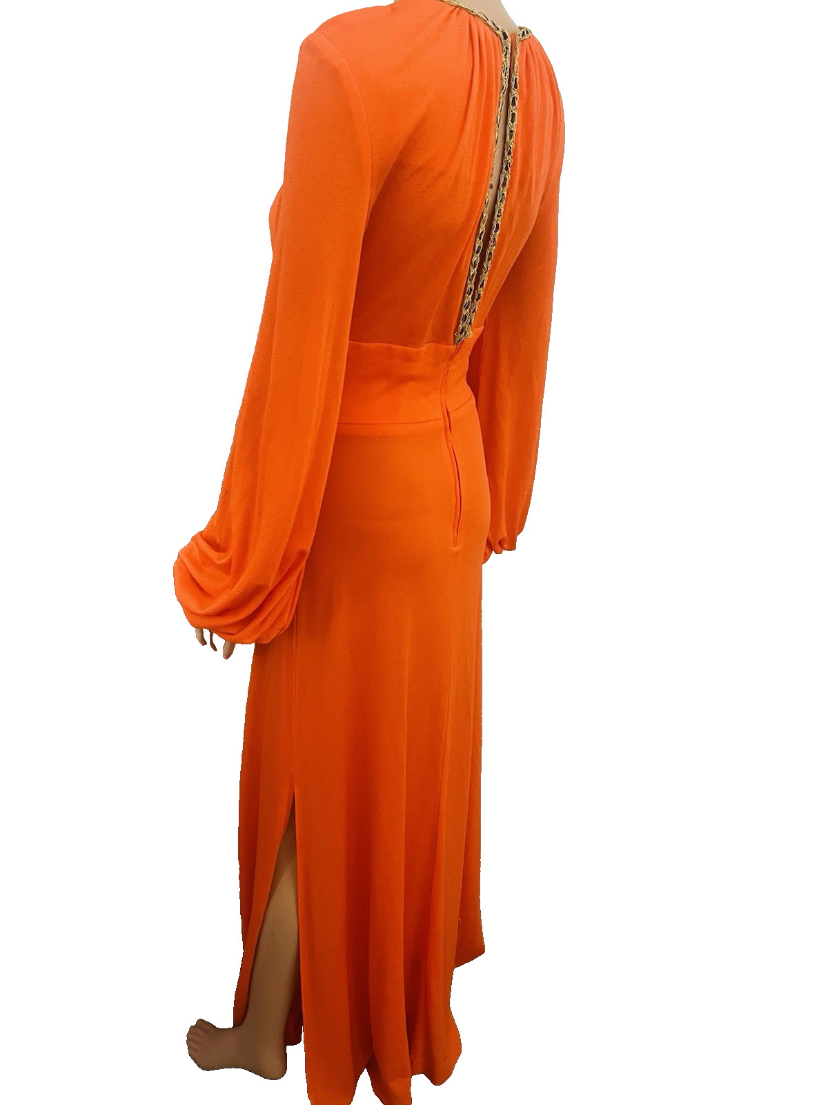 VTG 70s Funky Mod Orange Belted Maxi Dress Sexy Plunging Keyhole Front/Back Med