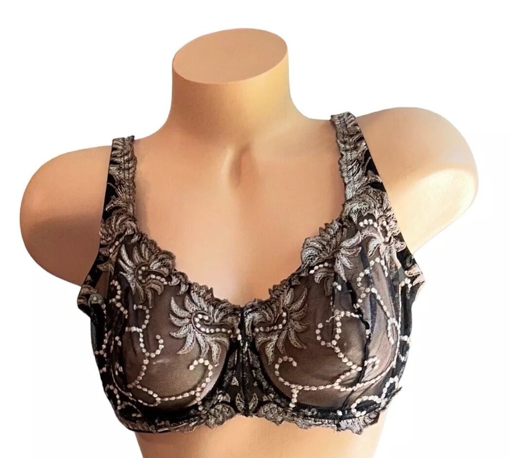 LUNAIRE Black Mocha & Gold Sheer Mesh Nylon Bra Womens 38DD