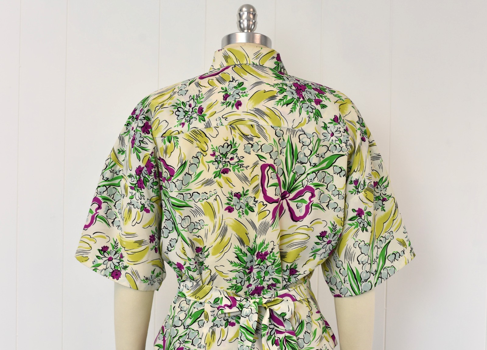Vtg 1980s Norma Kamali Floral Ribbon Novelty Print Blouse Palazzo Pants Set