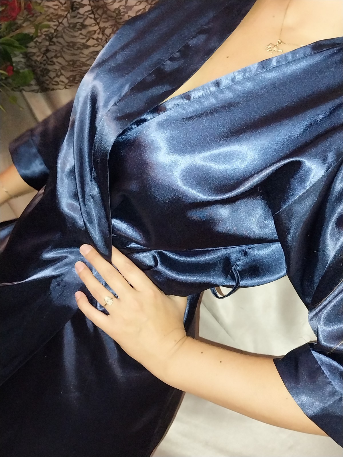 VTG SATIN SHINY DEEP BLUE BABYDOLL BOUDOIR ROBE NIGHTIE SLEEPWEAR PJS 48 2X