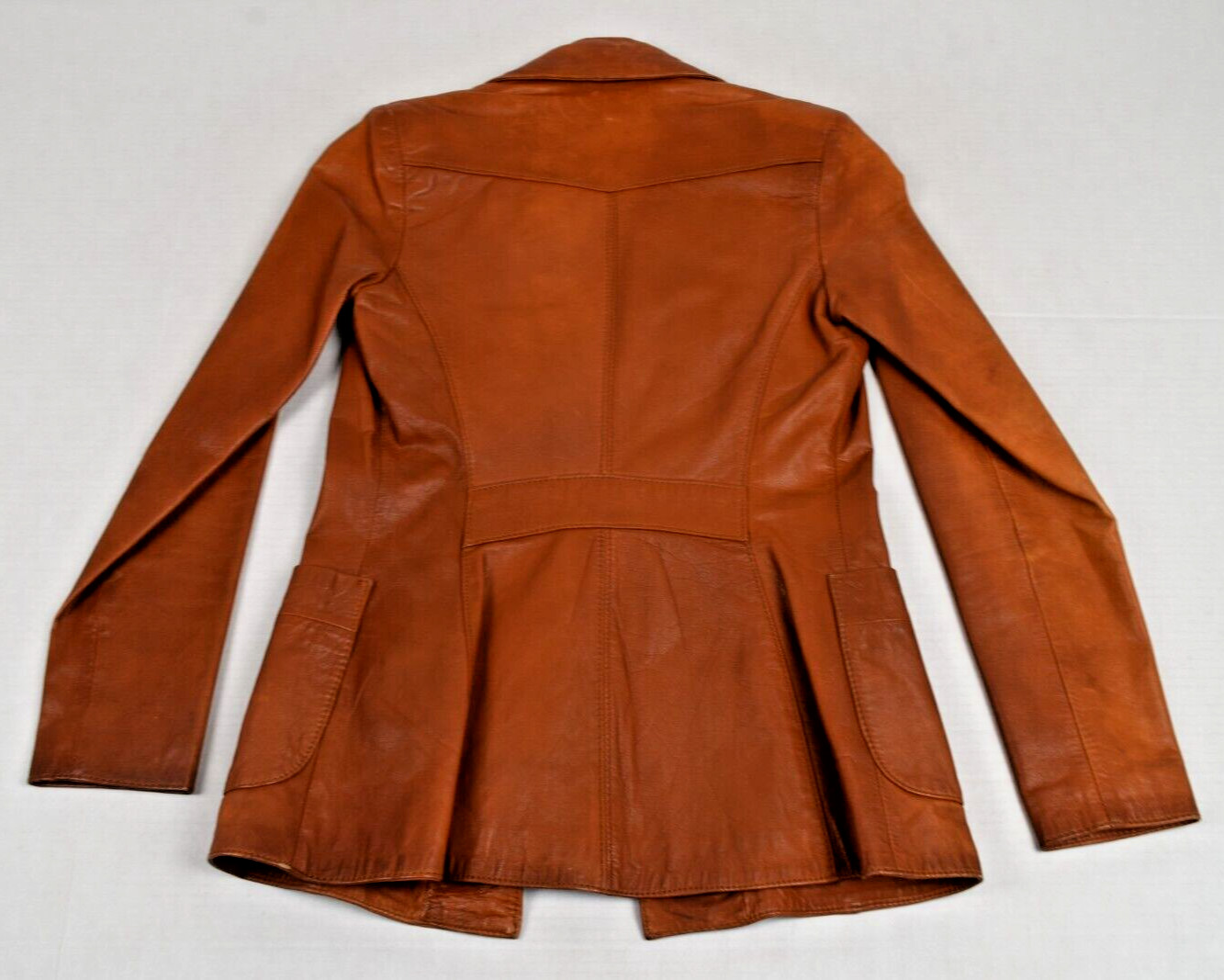 Vintage Leather Jacket Crae Carlyle Size S 70s Glossy Nutmeg Brown Fitted