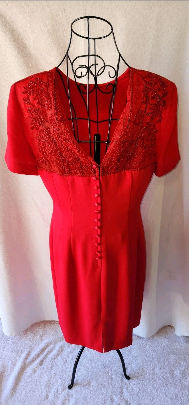Donna Morgan Red Beaded/ Embroidered Chiffon Dress Formal/Cocktail Dress Sz 10