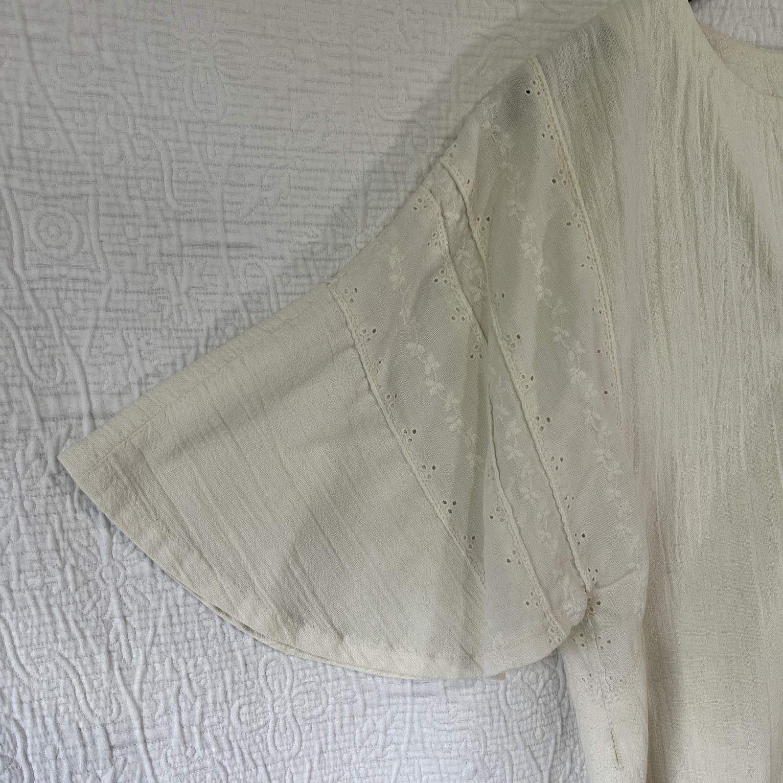 Vintage Fashioned And Handmade By Madelyne Cream Peasant Blouse Flutter Sleeve M