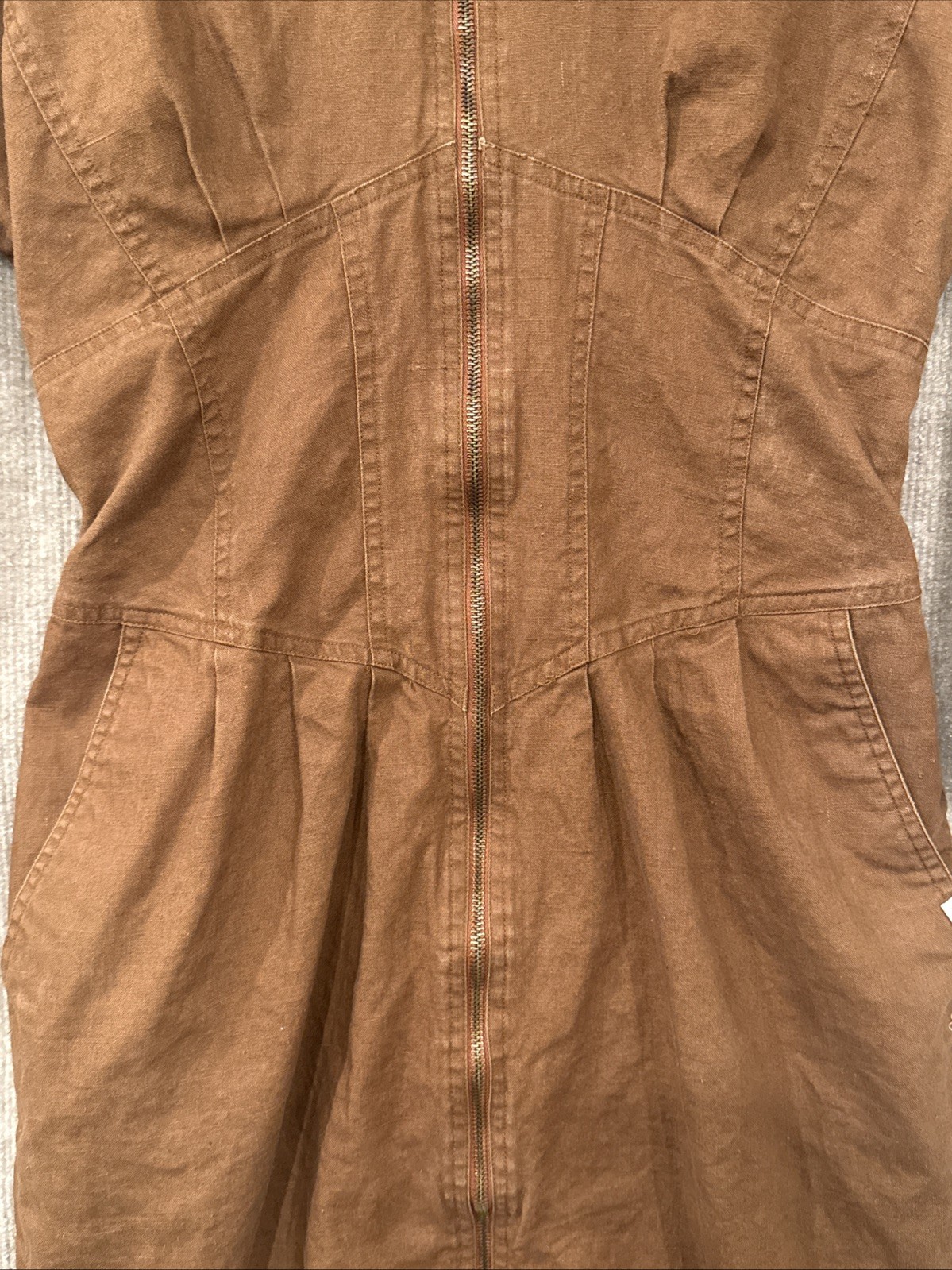 NOK NOK Vintage Brown Original 80s Style Dress, Front Zip, Pockets, Unique