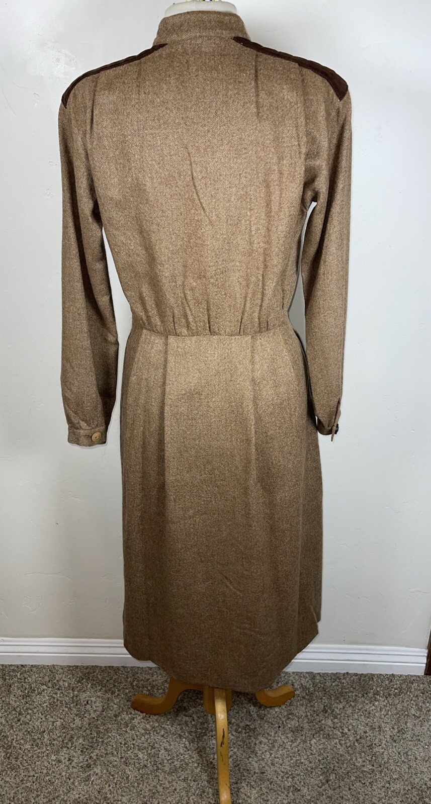 Vintage Authentic Rare Gucci Wool Blend W Suede Leather Dress Small Medium