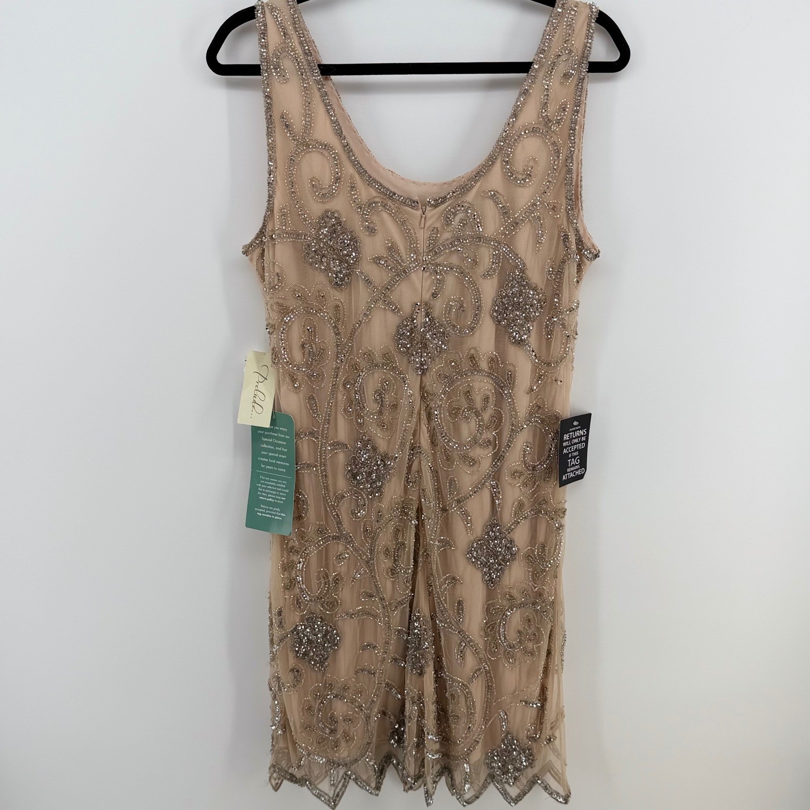 Prelude India Made Hand Beaded Blush Cocktail Dress Gatsby Art Deco NWT Sz 12