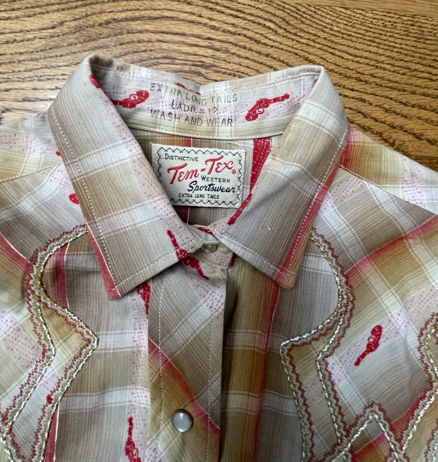 Vintage TEM TEX Western Pearl Snap Plaid Shirt Women Ladies 1960’s 70’s