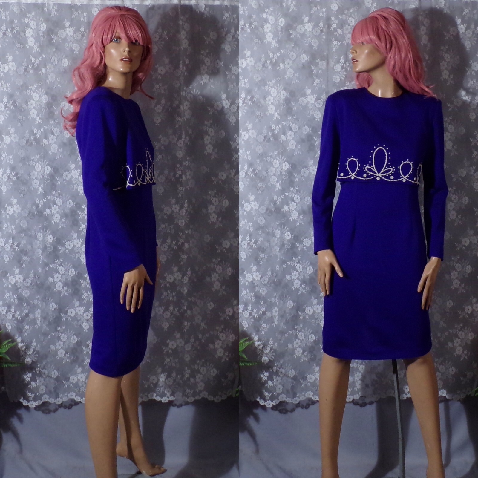 Vintage 80s Purple Knit Dress Size Small 1980s Retro Barbie Cocktail Sheath Chic