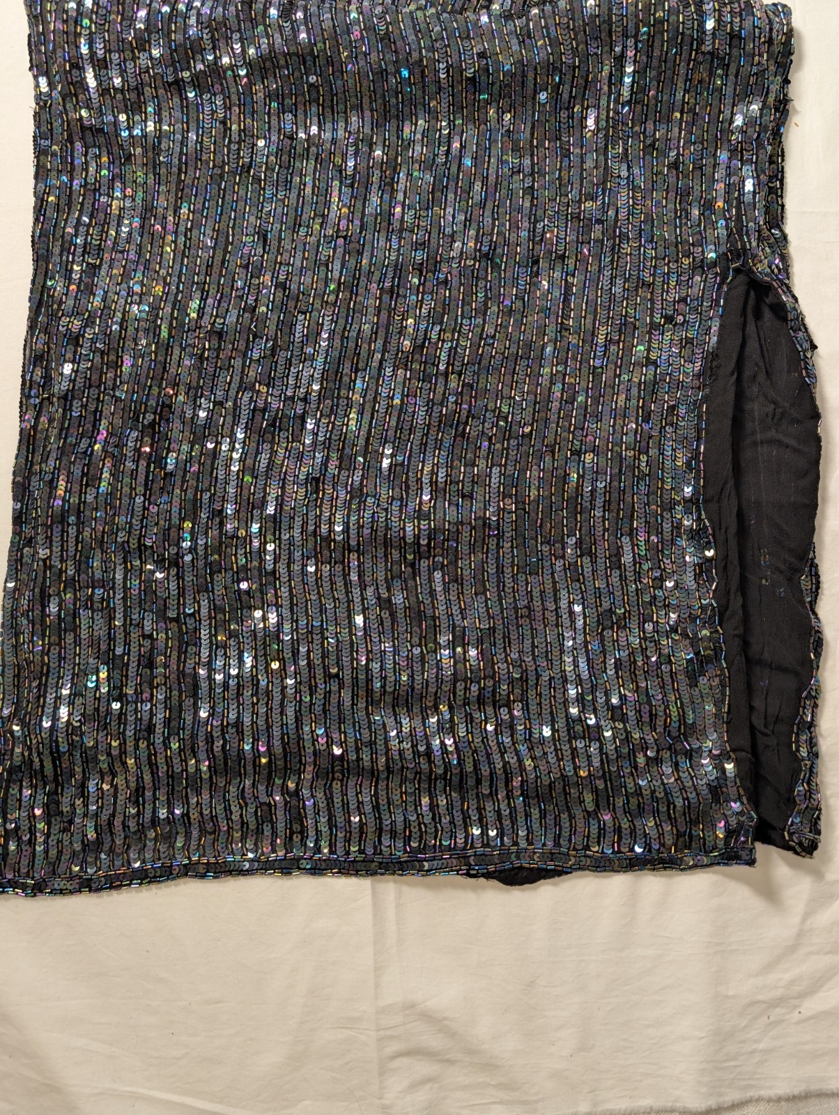 Vintage Hand Beaded Sequin 100% Silk Floral Judith Ann Creations Blouse Skirt L
