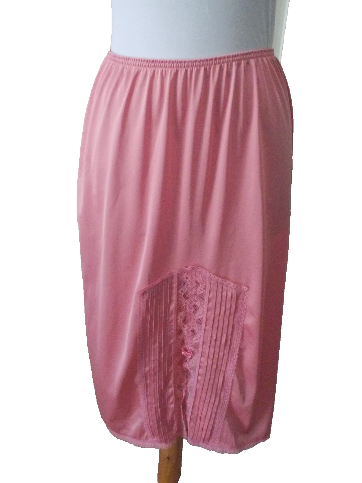 VTG TEXSHEEN 100% Nylon Pink Half Slip w/ Lace & Pintuck Detailing Sz L