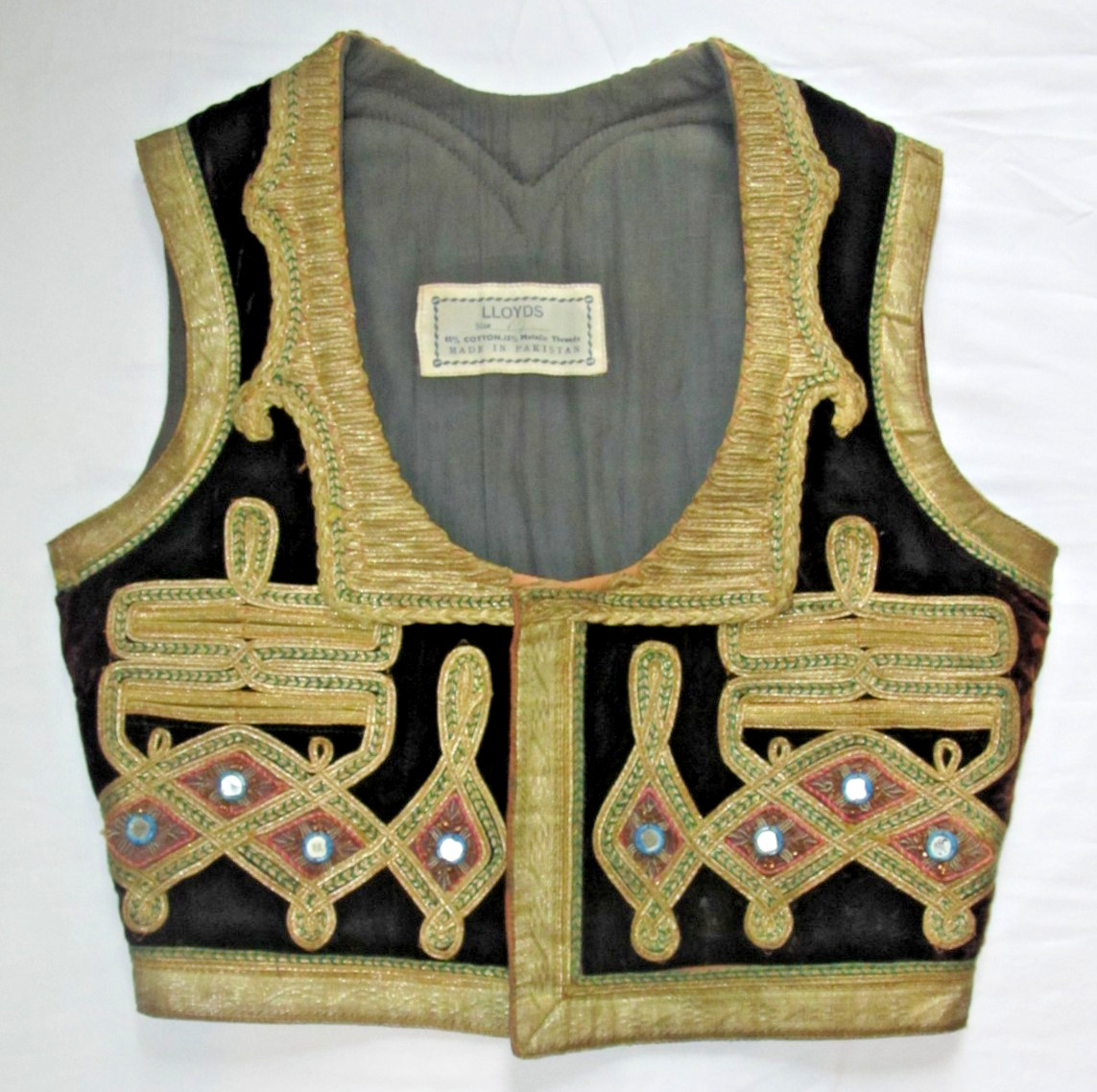 Vintage Turkish Vest Hendrix Morrison Style Made In Pakistan Velvet Gold Lloyds