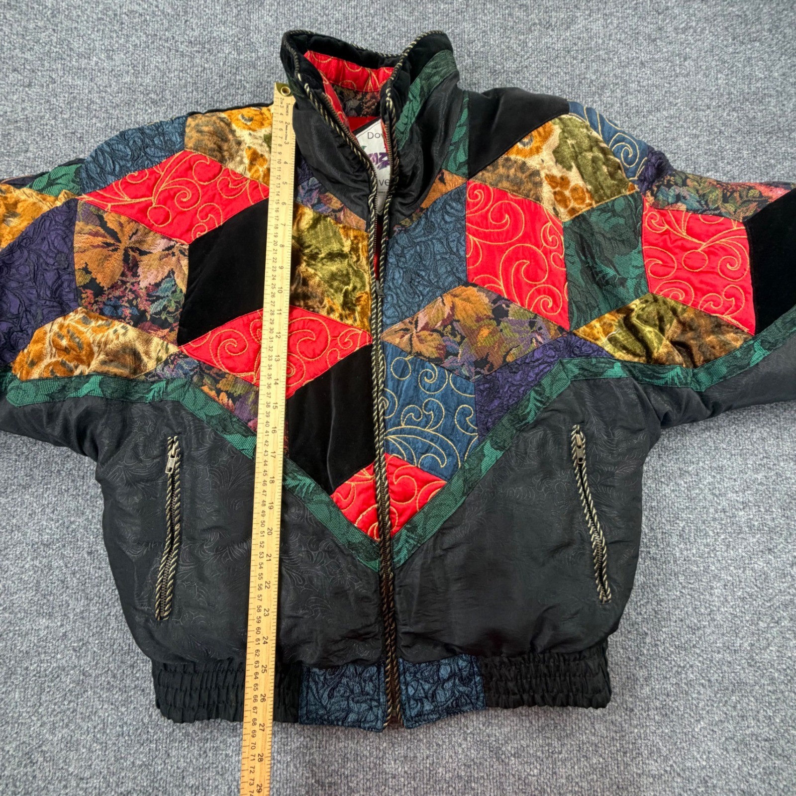 Vintage Pizazz Duvet Down Puffer Jacket XS Patchwork Velvet Brocade 80s 9682