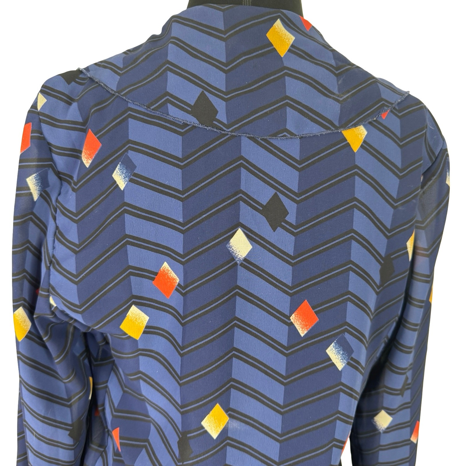Vintage 80s Geometric Optical Illusion Tunic Blouse Sheer Chiffon Side Slits Top