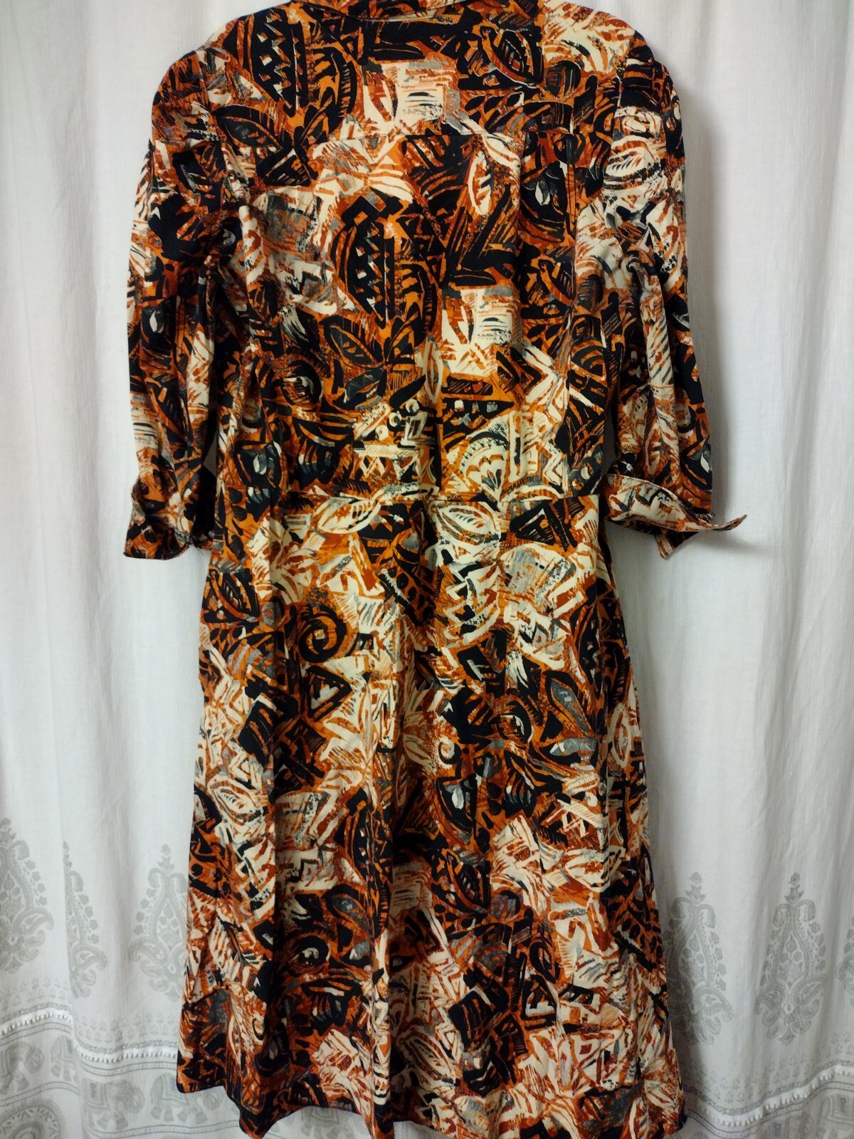 Stuart Alan Size 18 Vintage A-line Brown Print Dress Button Front Collar Womens