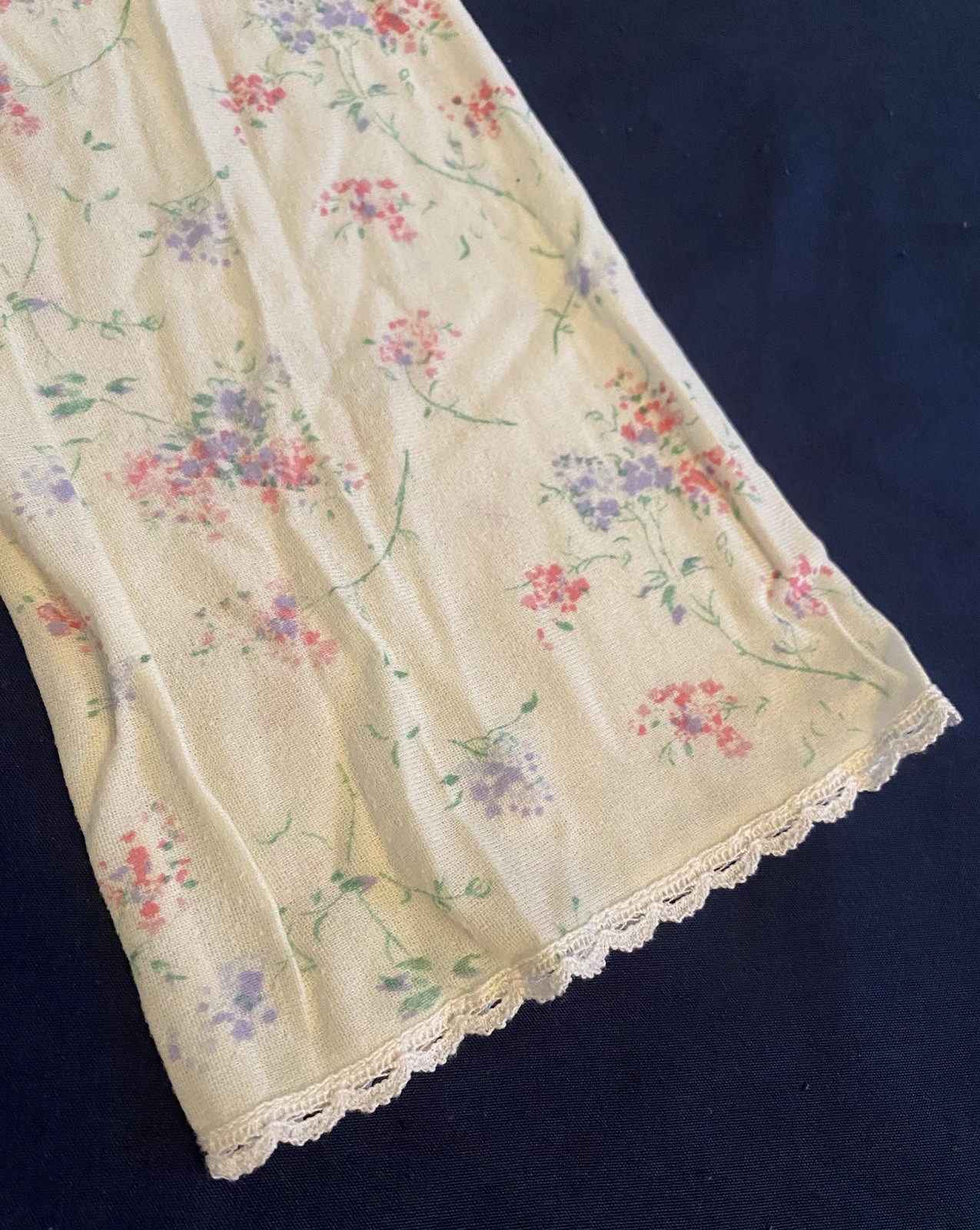 Vintage Miss Elaine Short Floral Nightgown Cotton Lace Long Sleeve Nightie Sz M