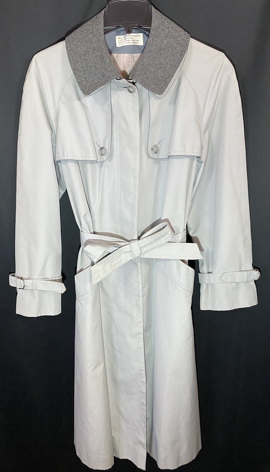 Vintage 1960s Weather Chasers Trench Long Gray Coat Wool Collar Classic Sz 17/18