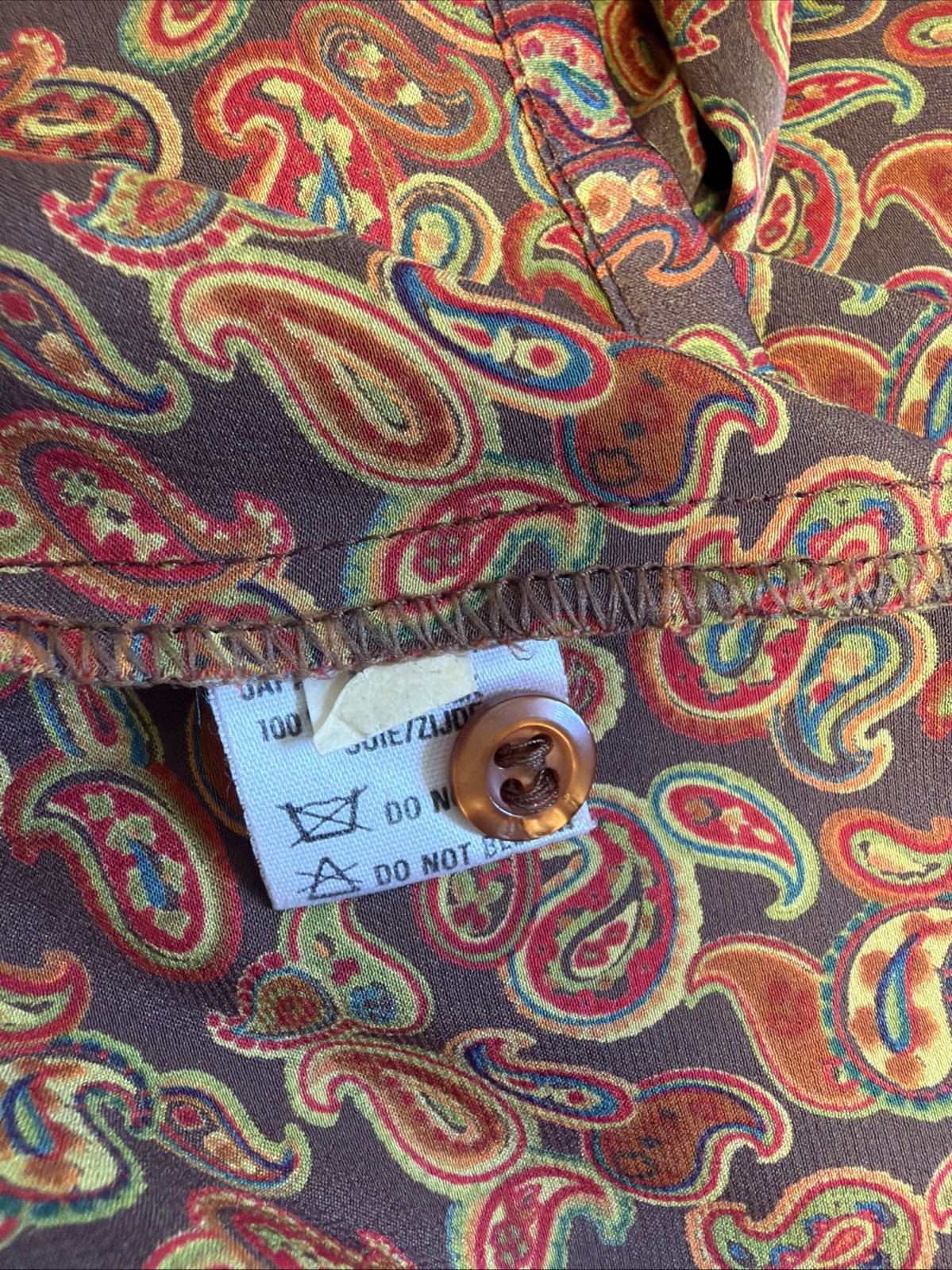 Vintage 1980&rsquo;s ESCADA Copper Brown Orange Paisley Print Silk Blouse Germany SRB