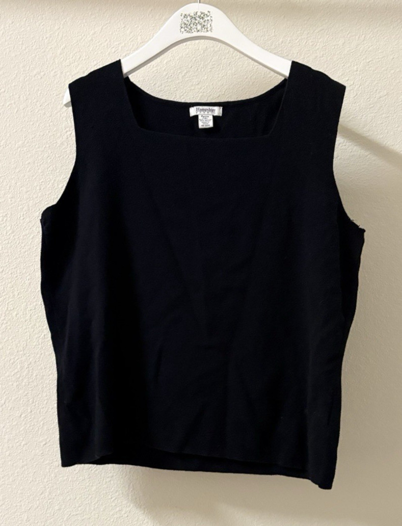 Vintage 90s Hampshire Studios Black Ribbed Knit Tank Square Neck Women&rsquo;s XL