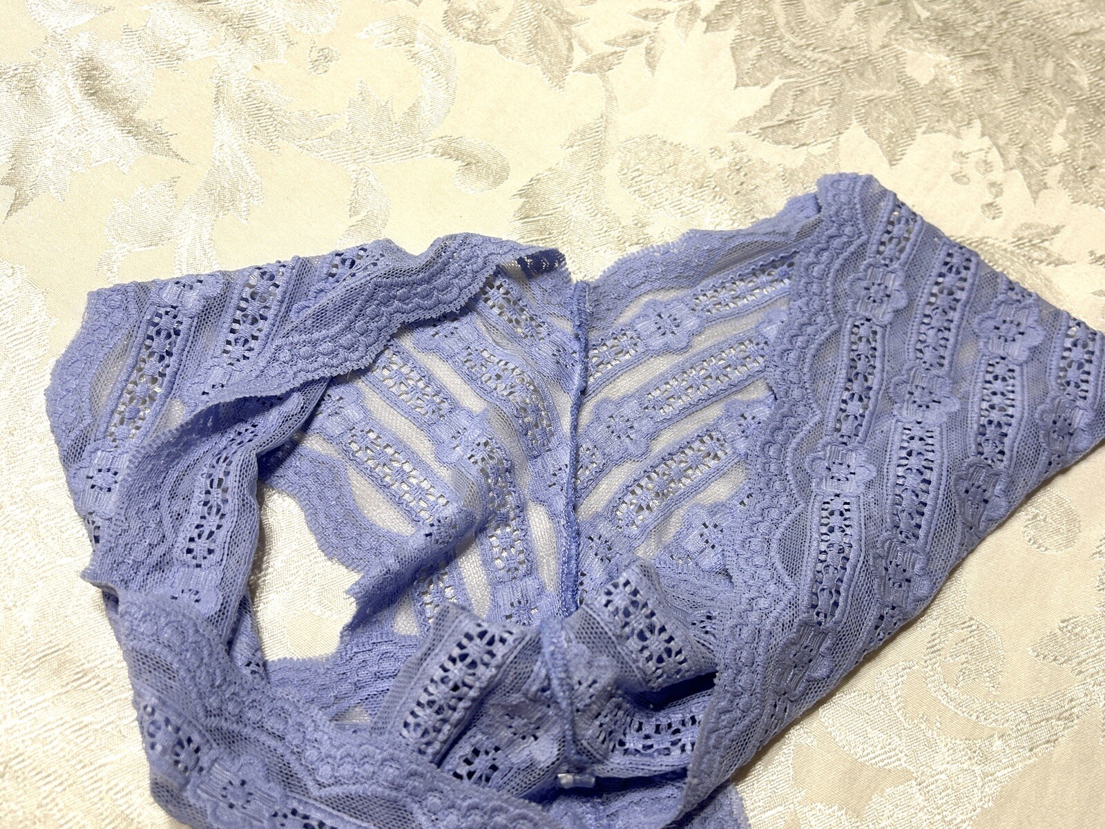 Vtg Unbranded Embroidered Floral Stretch Lace Sz 9 Blue Hipster Panties #244