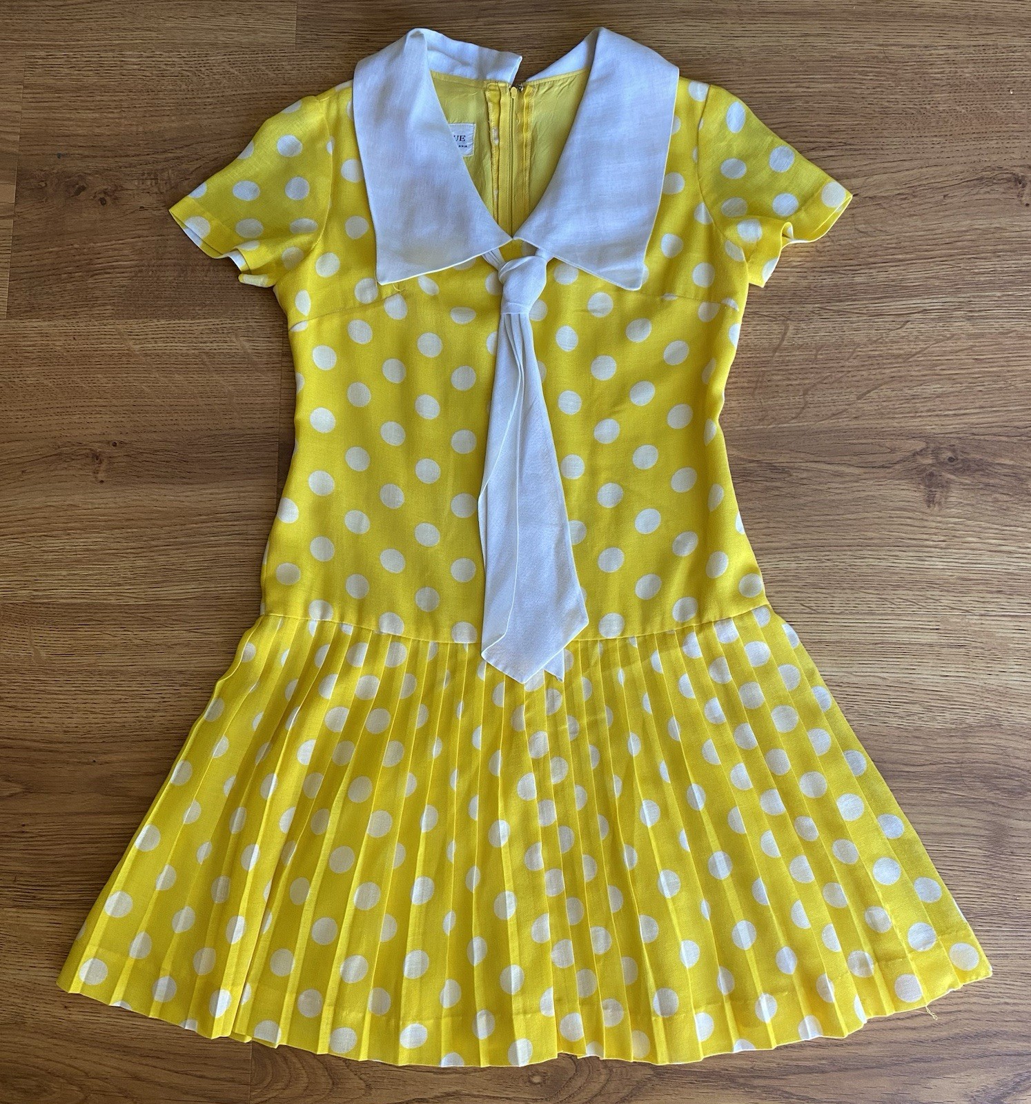 Vintage 1960s Yellow Polka Dot Pleated Dress 60s Jan Sue Of California Dress