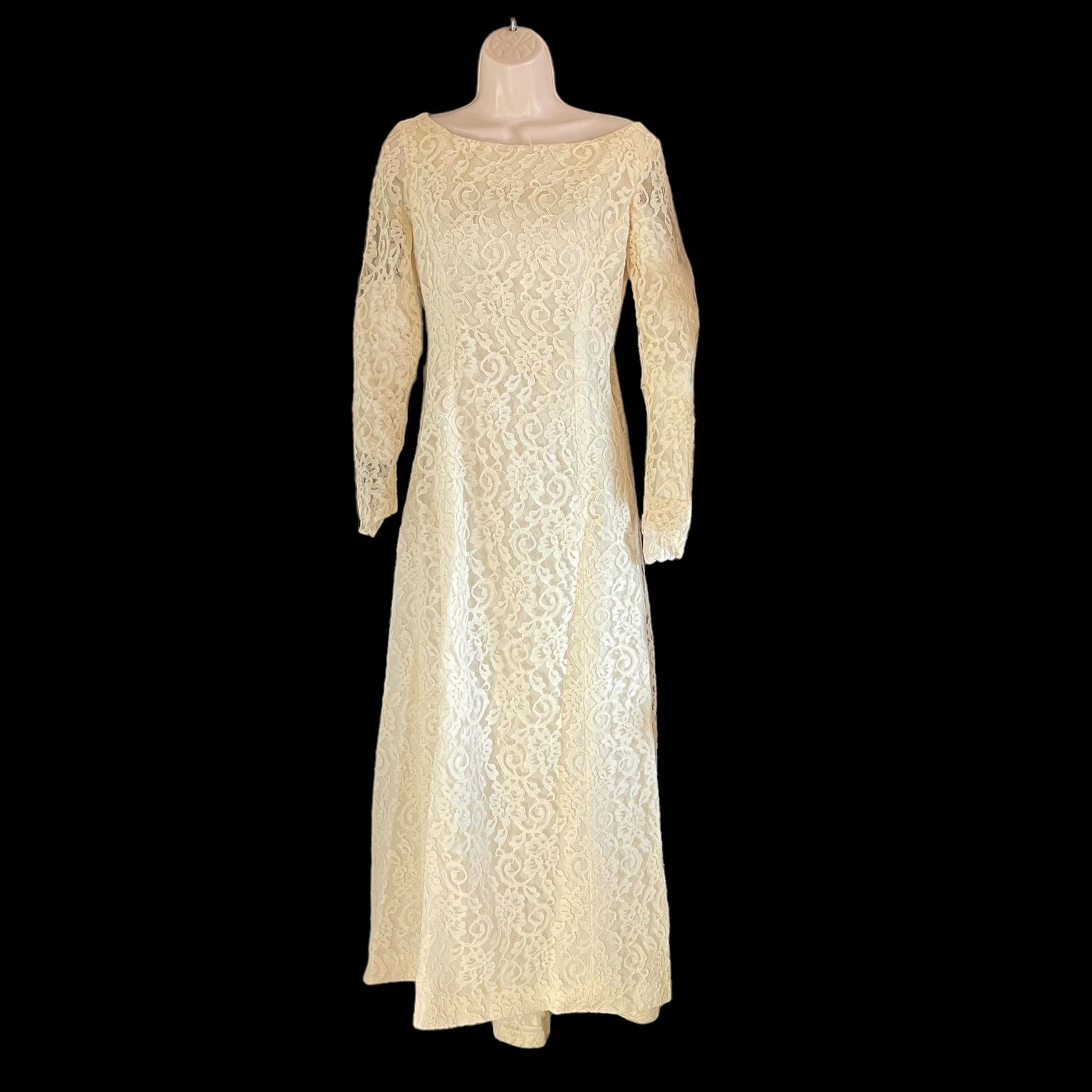 60&rsquo;s Watteau Train Mod Lace White Party Dress Bow Back