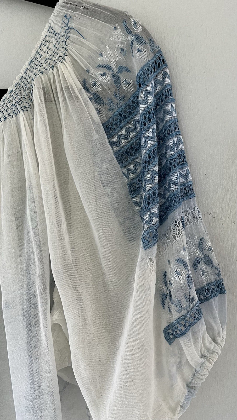 Vintage 1930s Art Deco Hand Embroidered Hungarian Sheer Cotton Peasant Blouse