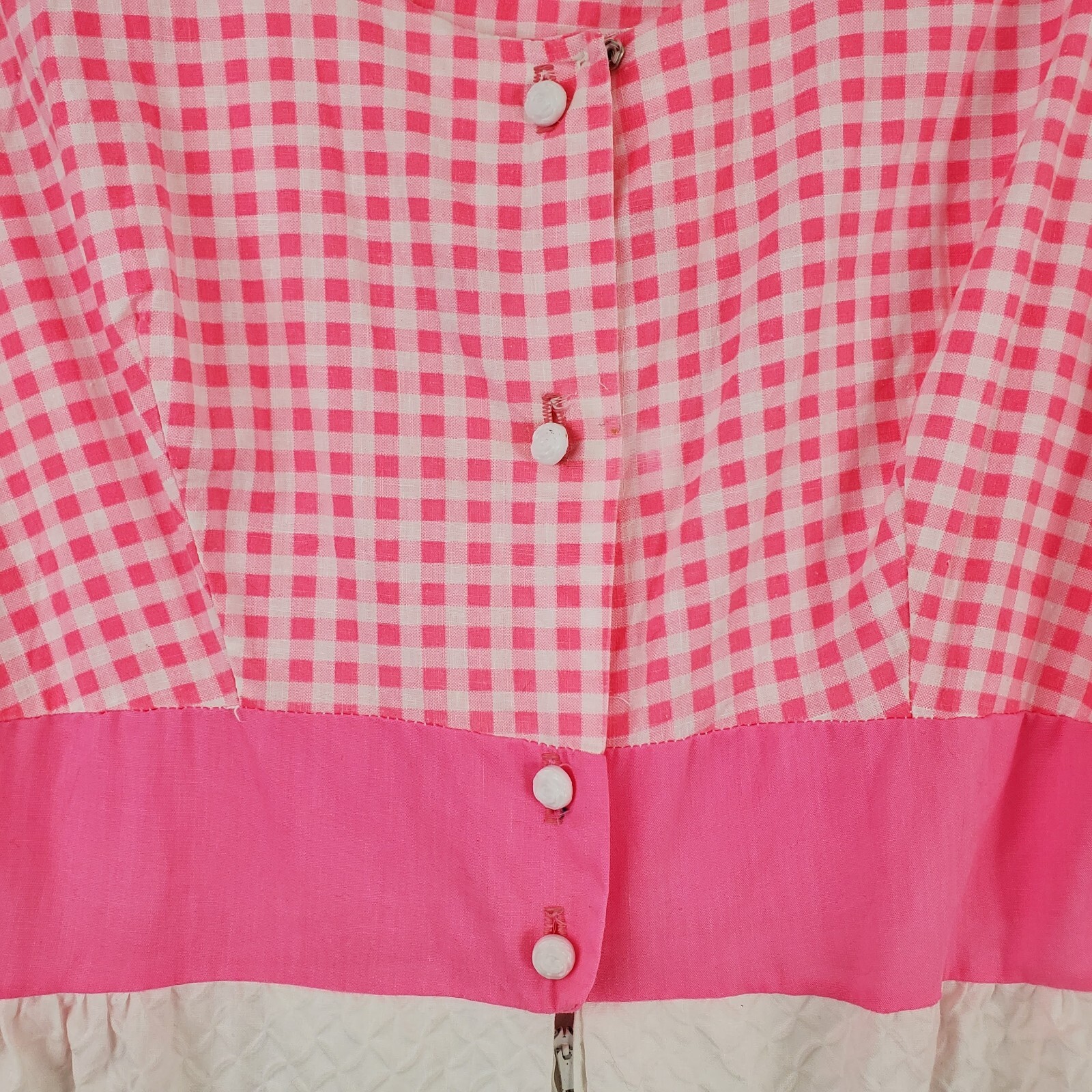 Vtg BarbieCore Pink White Gingham Cottage 60&rsquo;s Mini Tank Dress Embroidered S/M