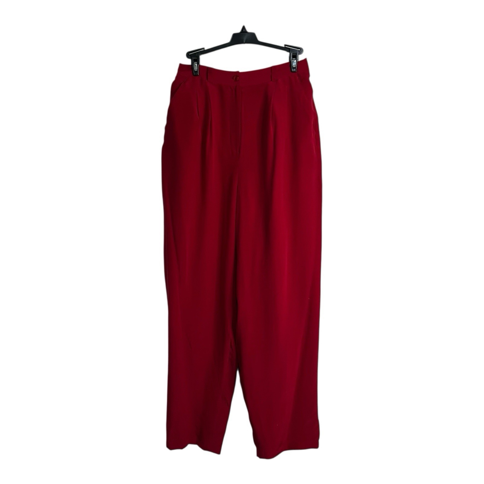 Vtg Savannah 100% Silk Dress Pants Red Lined Button Zip Elastic High Waist Sz 10