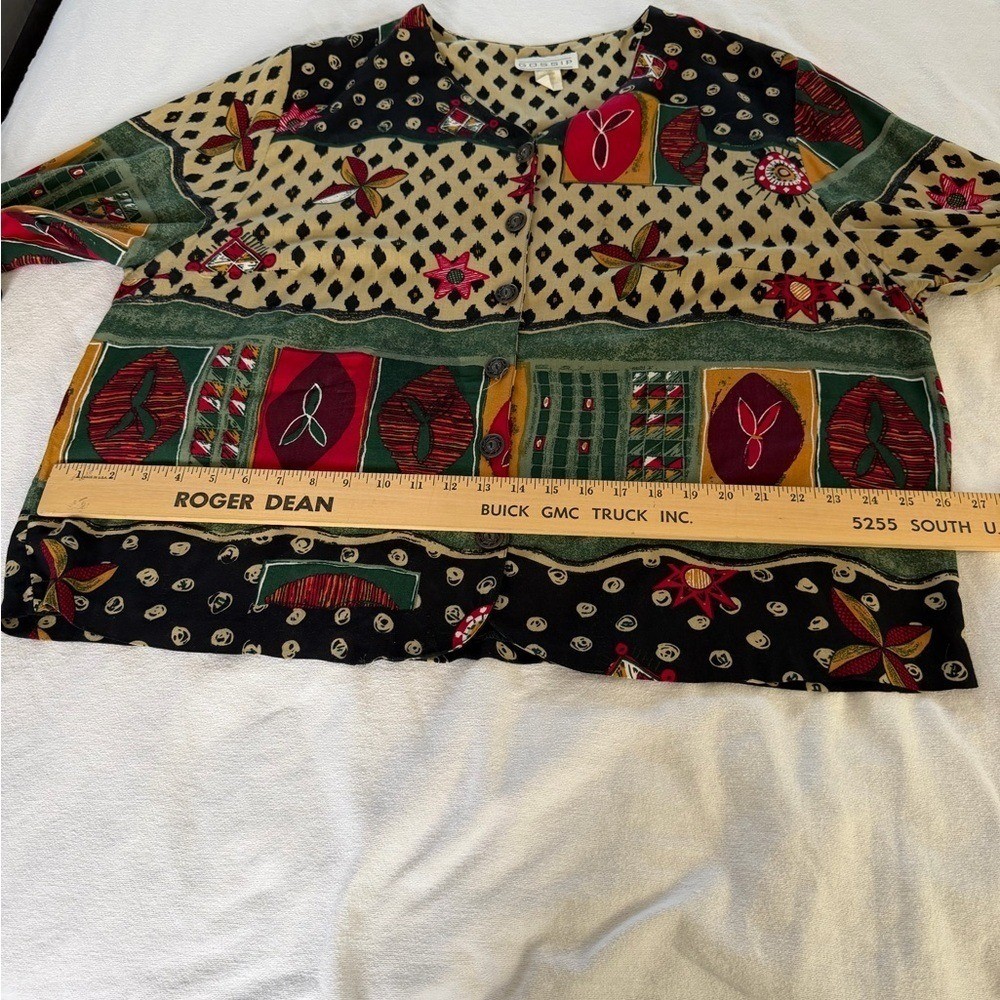 Patch Work Artsy Chic Box&rsquo;s Shape Vintage GOSSIP 22W Button-Up Blouse