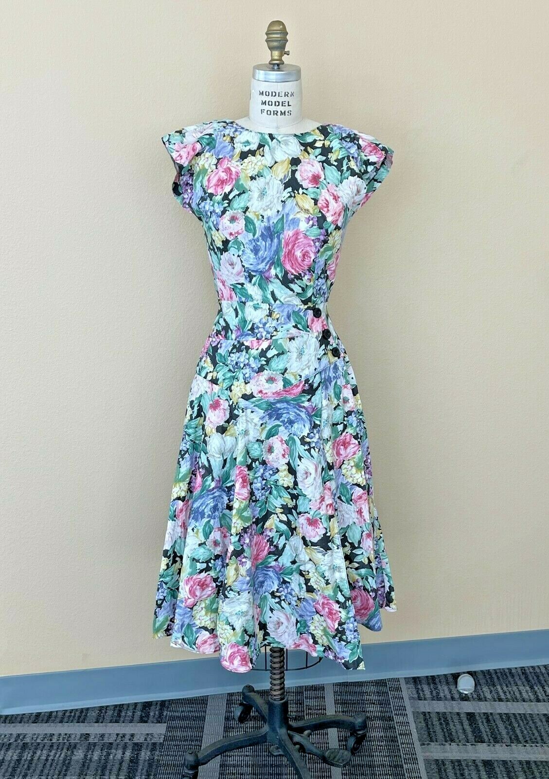 Rare Vintage 80s Original Jessica McClintock Floral Multi-Color Dress Size 3 XS