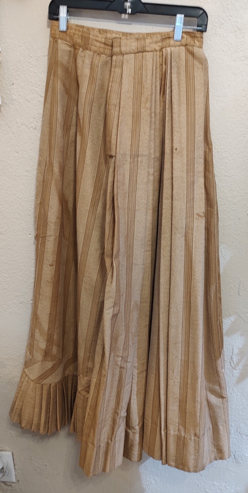 Antique Prairie Dress Camel Tan Striped Walking Skirt & Top metal stays SZ S