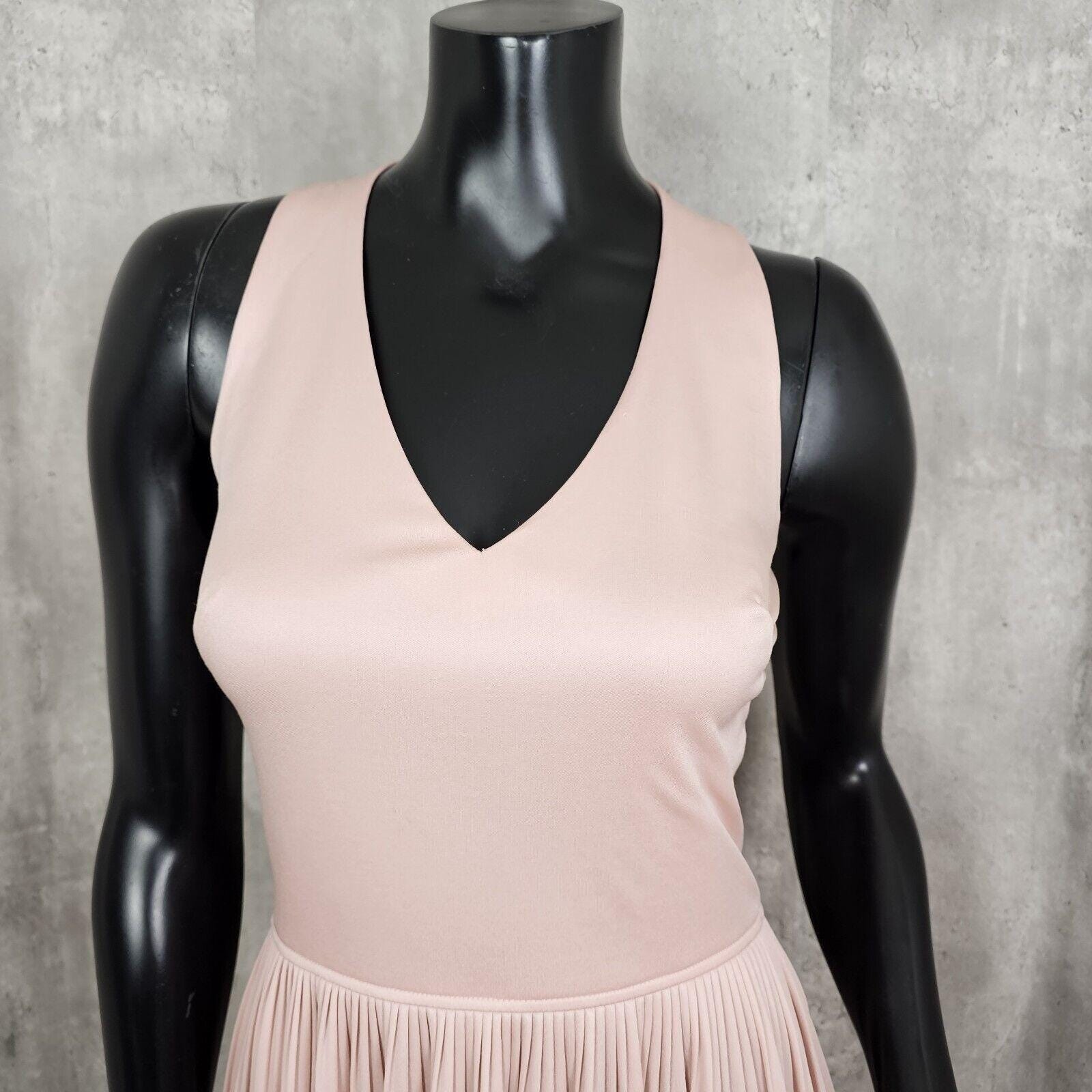 Vintage Alfred Werber Pink Pleated Halter Midi Dress 70s Sleeveless Size M