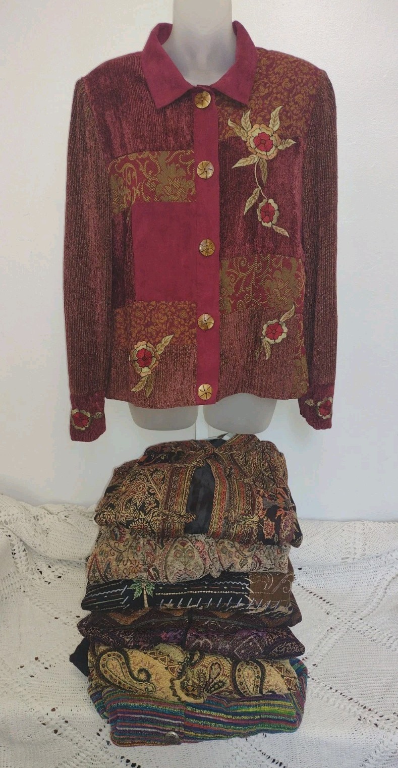 Lot Of 8 Vintage Tapestry Chenille Art to Wear Jackets 90s M–XL Grandma Boho