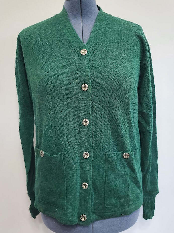 Vintage 1940s Green Wool Sweater Size 50 (44&Prime;-46&Prime; Chest) AS-IS Cardigan NOS WWII