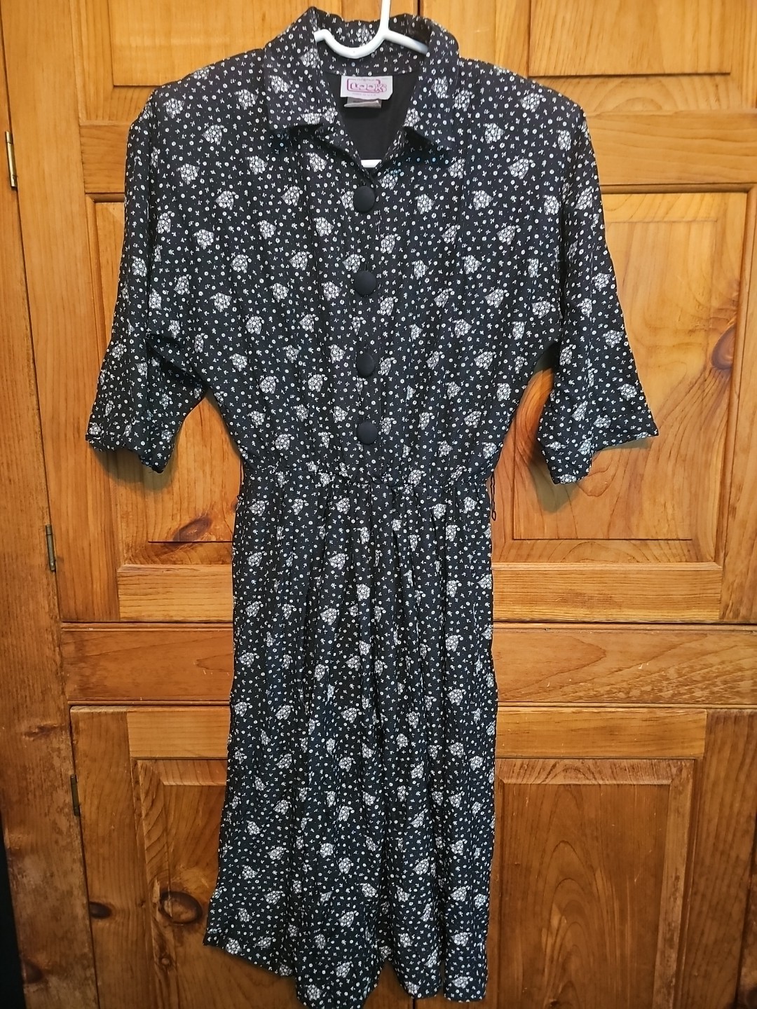 Vintage California Looks women&rsquo;s black floral elastic waist dress size 6 Petite